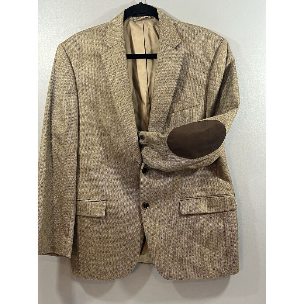 VTG Ralph Lauren Men's Blazer 100 Wool 40s Sports Coat Herringbone Patches Brown